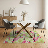 Playful Pink Flamingo Palm Leaf Area Rug