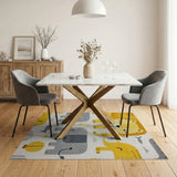 Playful Yellow Lion Elephant Cartoon Kids Rug