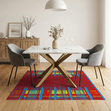 Multi-color and Patterns Bold Red Geometric Grid Area Rug