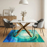 Blue Teal Concentric Circles Geometric Area Rug