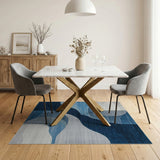 Geometric Modern Blue and Teal Abstract Blue Wave Geometric Area Rug