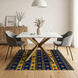 Navy and Gold Geometric Tribal Area Rug