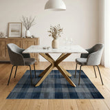 Distressed Navy Blue Plaid Area Rug
