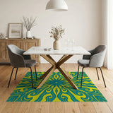 Teal Yellow Swirling Mandala Area Rug