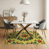 Red Floral Wreath Yellow Area Rug