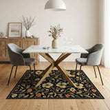 Vintage Cream Floral Area Rug on Black