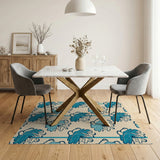 Teal Floral Vintage Area Rug on Cream