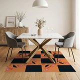 Orange Black Bat Checkerboard Area Rug