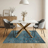 Traditional Persian Blue and Teal Teal Persian Medallion Area Rug