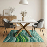 Abstract Area Blue and Teal Cascading Teal Waves Abstract Area Rug