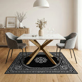 Black and White Traditional Persian Black White Persian Medallion Area Rug