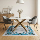 Intricate Blue Persian Floral Border Rug