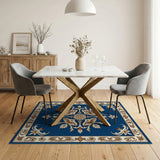 Blue and Teal Traditional Persian Navy Blue Ornate Persian Medallion Rug