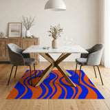 Vibrant Blue Orange Wavy Geometric Area Rug