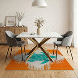 Teal Sea Turtle on Orange Coastal Area Rug
