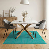 Geometric Modern Blue and Teal Teal Grid Geometric Area Rug
