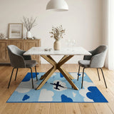 Playful Airplane Clouds Blue Kids Rug