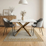 Beige Area Rug with Tan Tribal Border