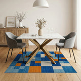 Bold Blue Orange Geometric Patchwork Area Rug