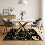 Whimsical Gold Cats Stars Black Area Rug