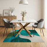 Blue and Teal Teal Wave Abstract Area Rug