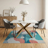 Modern Teal Coral Abstract Geometric Area Rug
