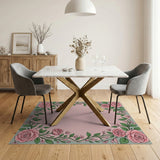 Pink Vintage Pink Rose Floral Border Area Rug