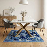 Navy Blue Peony Chinoiserie Area Rug