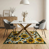 ODIKA Vintage Sunflower Washable Area Rug - Low Pile Non-Slip Floral Carpet