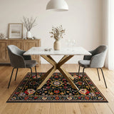 Vibrant Floral Persian Area Rug on Black
