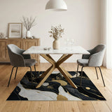 Gold and Silver Black Gold Marble Vein Abstract Area Rug