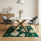 Elegant White Peony Garden Area Rug