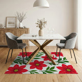 Vibrant Red Poinsettia Floral Pattern Area Rug