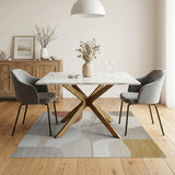 Abstract Curved Beige Neutral Area Rug