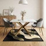 Gold Flowing Waves Abstract Area Rug