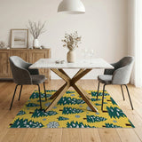 Festive Snowy Christmas Trees Yellow Area Rug