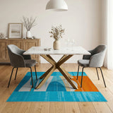 Teal Blue Sunset Waves Geometric Area Rug