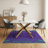 Ornate Purple Teal Floral Swirl Area Rug