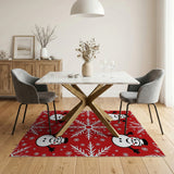 Festive Snowman Snowflakes Red Area Rug