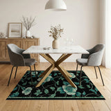 ODIKA Washable Teal Floral Vintage Area Rug - Low Pile, Non-Slip & Pet Friendly