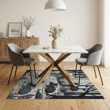 Whimsical Black White Forest Mice Rug