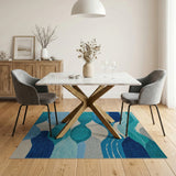 Teal Blue Wavy Abstract Area Rug