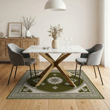 Oval Traditional Persian Area Rug in Green Cream