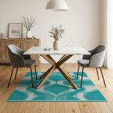 Teal Wave Abstract Geometric Area Rug