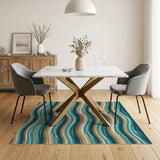 Blue and Teal Coastal Beach Teal Ocean Wave Area Rug