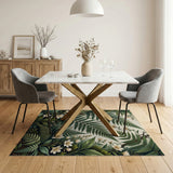 Lush Green Ferns and White Blossoms Area Rug