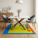 Vibrant Yellow Geometric Area Rug with Blue Borders