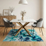 Fluid Teal Blue Abstract Area Rug