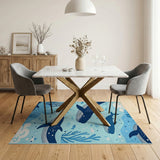 Playful Whale Ocean Kids Blue and Teal Area Rug