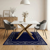 Traditional Persian Blue and Teal Navy Blue Ornate Persian Border Area Rug